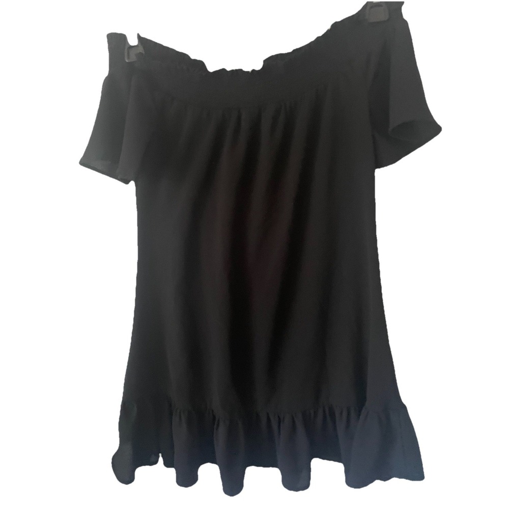 Love Fire XS Black Off Shoulder Embroidered Boho Mini Dress Floral Ruffle Hem - Picture 6 of 8